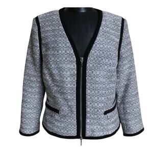 White House Black Market Tweed Moto Blazer Jacket Women's Size 6 Black & White
